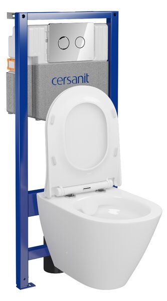 Cersanit City, System50 PNEU podomítkový rám + závěsná wc mísa City Oval CleanOn + chromové tlačítko Circle, S701-761