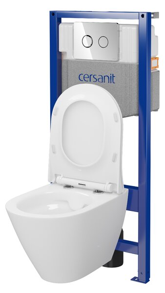 Cersanit City, System50 PNEU podomítkový rám + závěsná wc mísa City Oval CleanOn + chromové tlačítko Circle, S701-761
