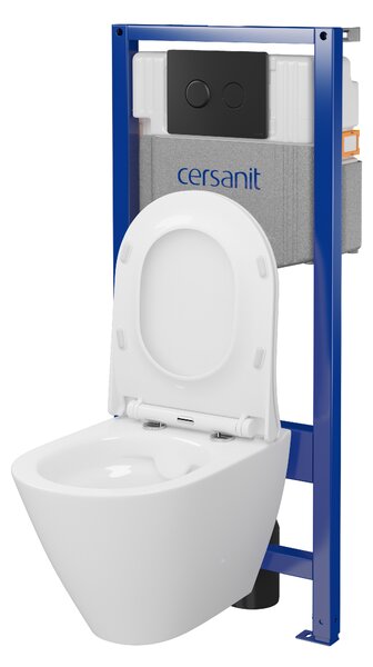 Cersanit City, System50 PNEU podomítkový rám + závěsná wc mísa City Oval CleanOn + černé tlačítko Circle, S701-763