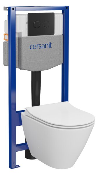 Cersanit City, System50 PNEU podomítkový rám + závěsná wc mísa City Oval CleanOn + černé tlačítko Circle, S701-763