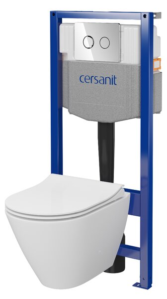 Cersanit City, System50 PNEU podomítkový rám + závěsná wc mísa City Oval CleanOn + chromové tlačítko Circle, S701-761