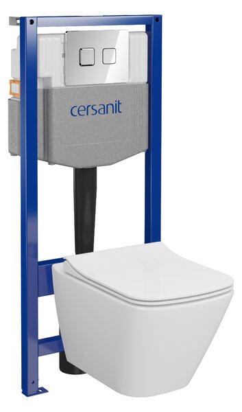 Cersanit City, System50 PNEU podomítkový rám + závěsná wc mísa City Square CleanOn + chromové tlačítko Circle, S701-776