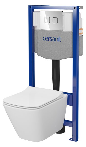 Cersanit City, System50 PNEU podomítkový rám + závěsná wc mísa City Square CleanOn + chromové tlačítko Circle, S701-776
