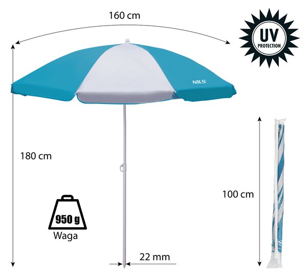 NC7813 SV.MODRÝ SLUNEČNÍK 160 CM NILS CAMP