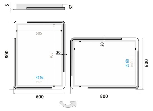 Nimco LED zrcadlo 32W, 60x80 cm se dvěma dotykovými senzory