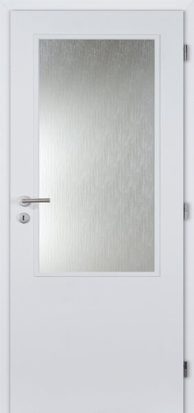 Interiérové dveře Doornite sklo 2/3 - bílý lak BASIC, sklo kůra čirá, pravé "90", zámek pro BB, voština