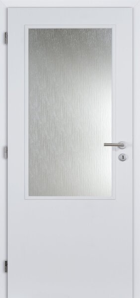 Interiérové dveře Doornite sklo 2/3 - bílý lak BASIC, sklo kůra čirá, levé "90", zámek pro BB, voština