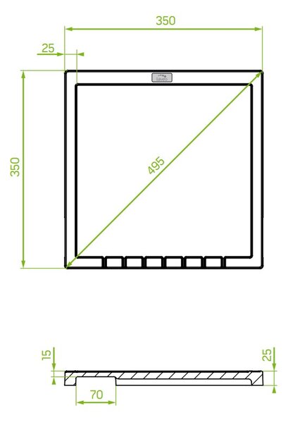Laveo Halvo, granitový odkapávač 350x350x25 mm, šedá, LAV-OBA_501T