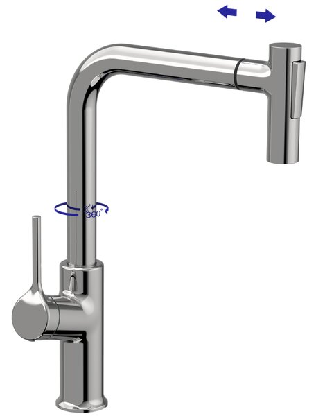 Invena Farsala, vysoká dřezová baterie s 2-funkční výsuvnou výlevkou h-369, chromová, INV-BZ-40-L01-S