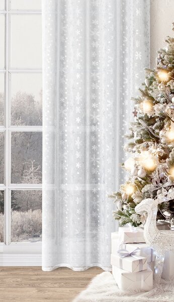 VÁNOČNÍ ZÁCLONA NA KROUŽCÍCH SNOW 140X250 CM VZOROVANÁ
