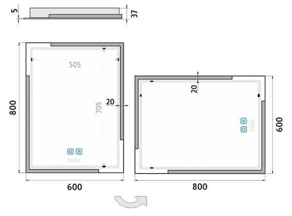 Nimco LED zrcadlo 32W, 60x80 cm se dvěma dotykovými senzory