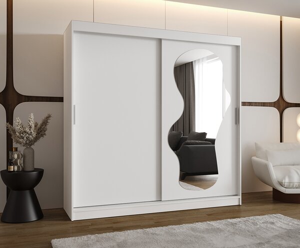 Šatní skřín s posuvnými dveřmi a zrcadlem ULTRA 200cm bílá