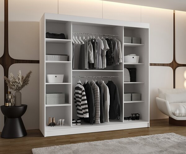Šatní skřín s posuvnými dveřmi a zrcadlem ULTRA 200cm bílá