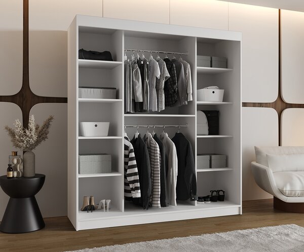 Šatní skřín s posuvnými dveřmi a zrcadlem ULTRA 180cm bílá