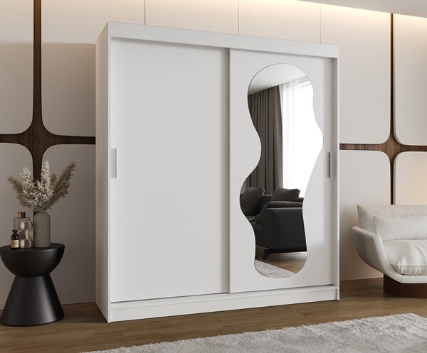Šatní skřín s posuvnými dveřmi a zrcadlem ULTRA 180cm bílá