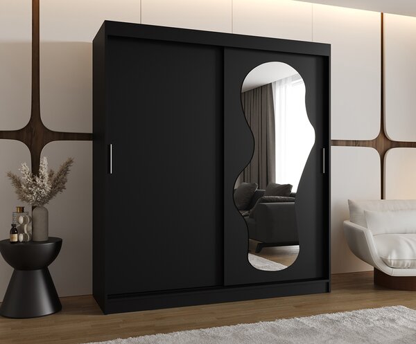 Šatní skřín s posuvnými dveřmi a zrcadlem ULTRA 180cm černá