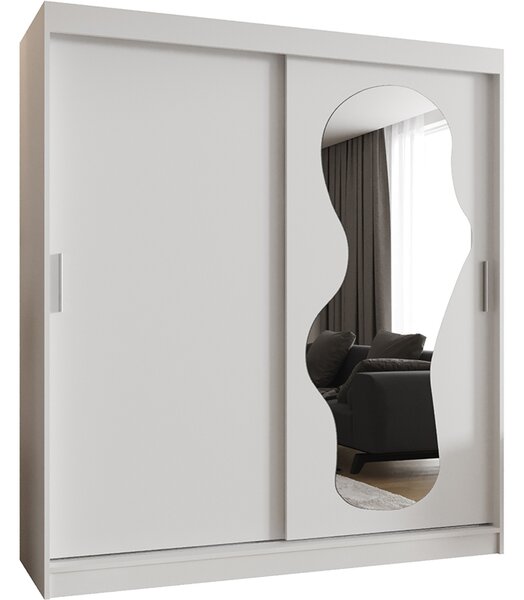 Šatní skřín s posuvnými dveřmi a zrcadlem ULTRA 180cm bílá