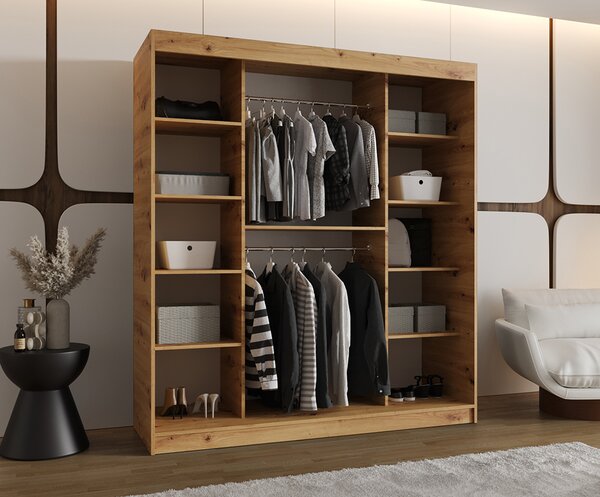 Šatní skřín s posuvnými dveřmi a zrcadlem ULTRA 180cm artisan