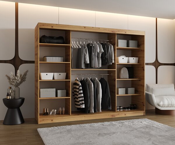 Šatní skřín s posuvnými dveřmi a zrcadlem ULTRA 250cm artisan