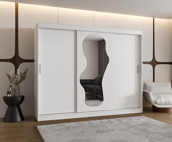 Šatní skřín s posuvnými dveřmi a zrcadlem ULTRA 250cm bílá