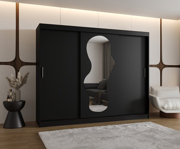 Šatní skřín s posuvnými dveřmi a zrcadlem ULTRA 250cm černá