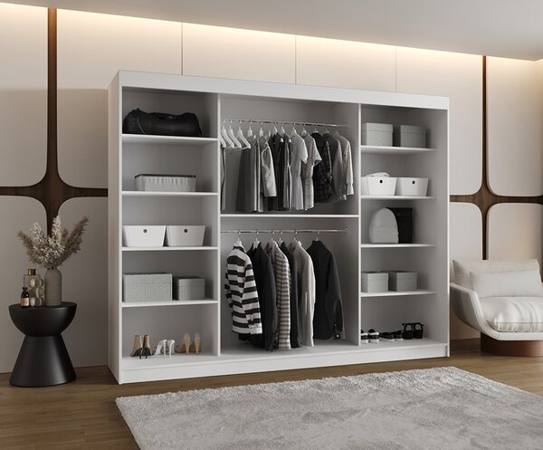 Šatní skřín s posuvnými dveřmi a zrcadlem ULTRA 250cm bílá