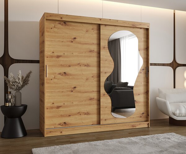 Šatní skřín s posuvnými dveřmi a zrcadlem ULTRA 200cm artisan