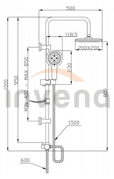 Invena Elea, sprchový sloup h-960 s ruční a hlavovou sprchou, chromová-bílá, INV-AU-82-001-M