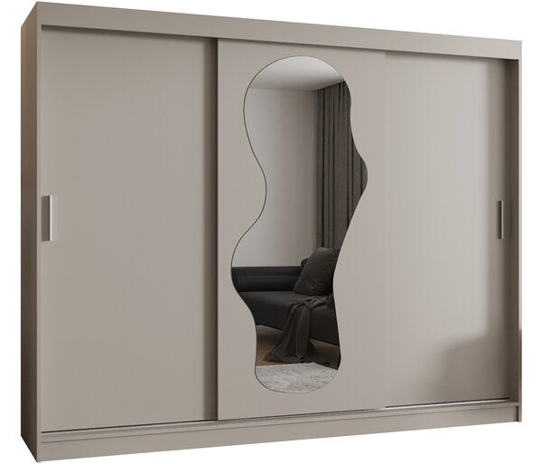 Šatní skřín s posuvnými dveřmi a zrcadlem ULTRA 250cm kašmírová