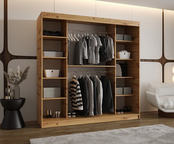 Šatní skřín s posuvnými dveřmi a zrcadlem ULTRA 200cm artisan