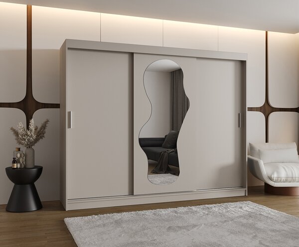 Šatní skřín s posuvnými dveřmi a zrcadlem ULTRA 250cm kašmírová