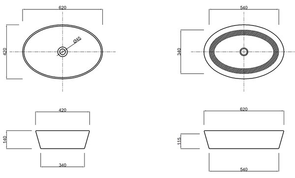 Invena Kafe, umyvadlo na desku 620x420x140 mm, imitace kamene-béžová matná, INV-CE-62-721-C