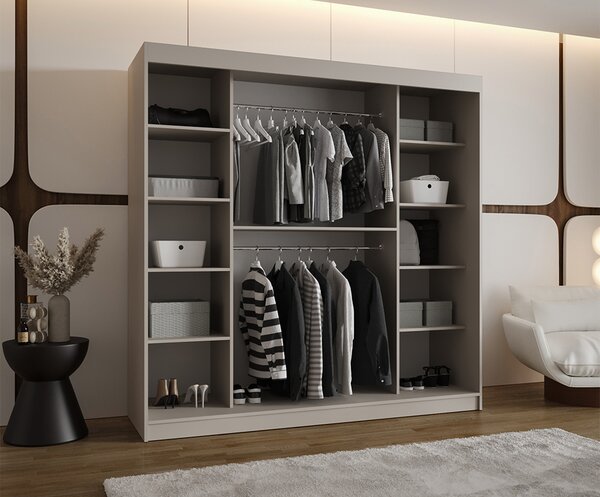 Šatní skřín s posuvnými dveřmi a zrcadlem ULTRA 200cm kašmírová