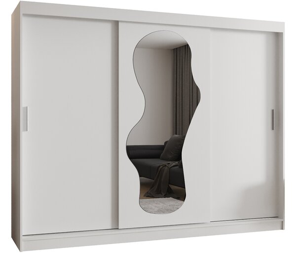 Šatní skřín s posuvnými dveřmi a zrcadlem ULTRA 250cm bílá