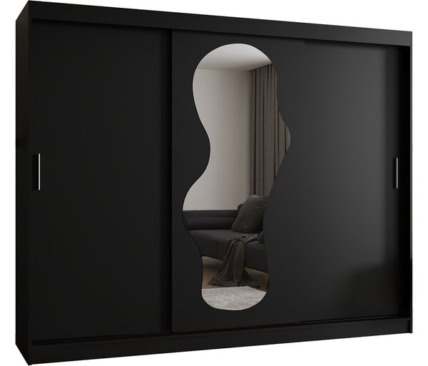 Šatní skřín s posuvnými dveřmi a zrcadlem ULTRA 250cm černá