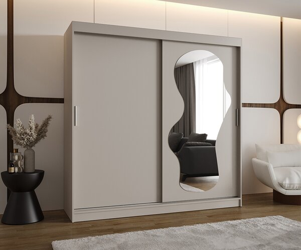 Šatní skřín s posuvnými dveřmi a zrcadlem ULTRA 200cm kašmírová