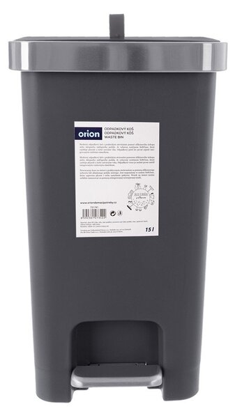 Šedý nášlapný plastový odpadkový koš 15 l Premier – Orion