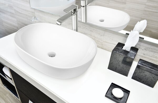 Invena Teja, umyvadlo na desku 600x420x145 mm, bílá lesklá, INV-CE-09-001-C