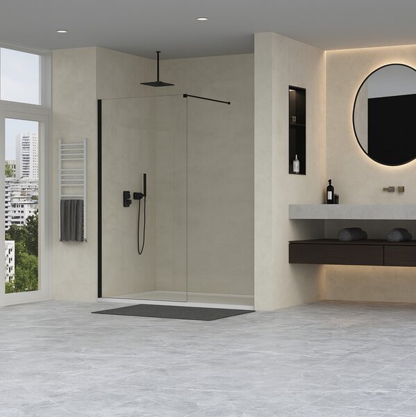 Erga Paris, sprchová zástěna Walk-In 70x200 cm, 8mm čiré sklo, černý profil, ERG-V02-PARIS-070x200-CL-BK