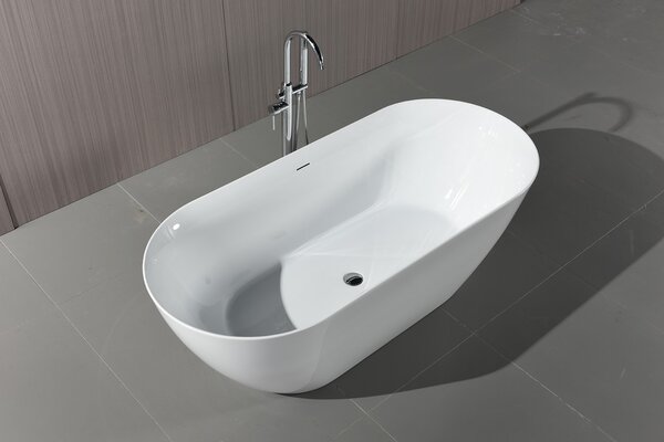 Erga Kaia, volně stojící vana 160x75 cm + odtoková zátka, bílá lesklá, ERG-Kaia-160075-WH-WH