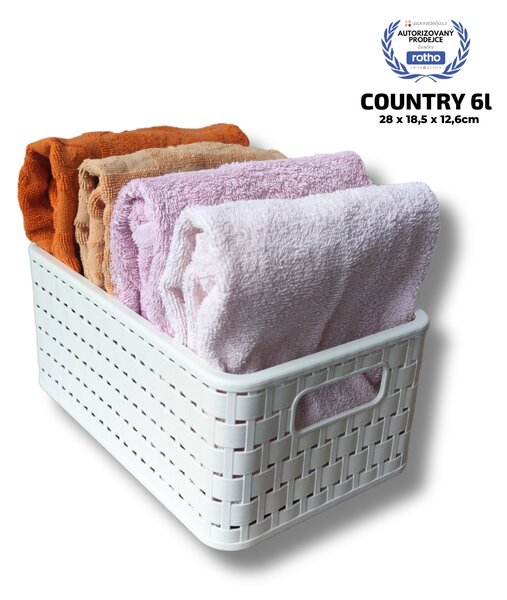 Rotho Plastový košík COUNTRY, rovný, bílý (6l - 28x19x13)