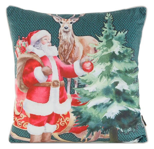VÁNOČNÍ DEKORAČNÍ POVLAK NA POLŠTÁŘ SANTA6 45X45 CM VZOROVANÁ