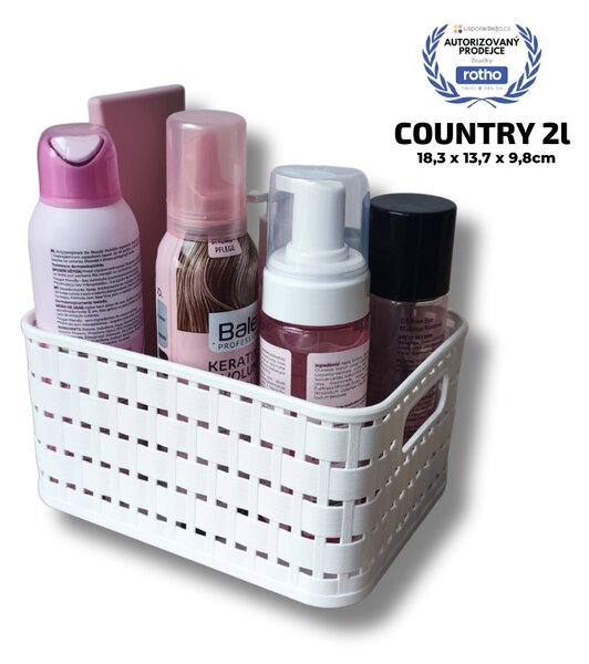 Rotho Plastový košík COUNTRY, rovný, bílý (2l - 18x14x10)