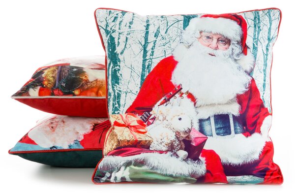 VÁNOČNÍ DEKORAČNÍ POVLAK NA POLŠTÁŘ SANTA1 45X45 CM VZOROVANÁ