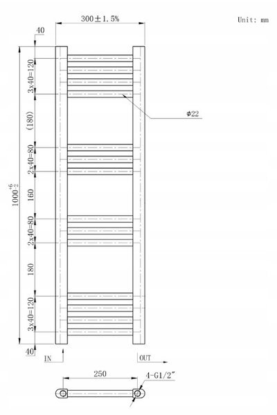 Gamma Erga Basic, topné těleso 1000x300 mm, 271 W, bílá, ERG-LAV-BASIC-10030-WH