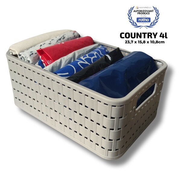 Rotho Plastový košík COUNTRY, rovný, béžový (4l - 24x16x11)