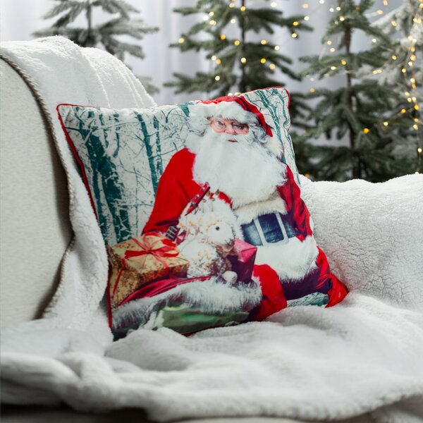 VÁNOČNÍ DEKORAČNÍ POVLAK NA POLŠTÁŘ SANTA1 45X45 CM VZOROVANÁ