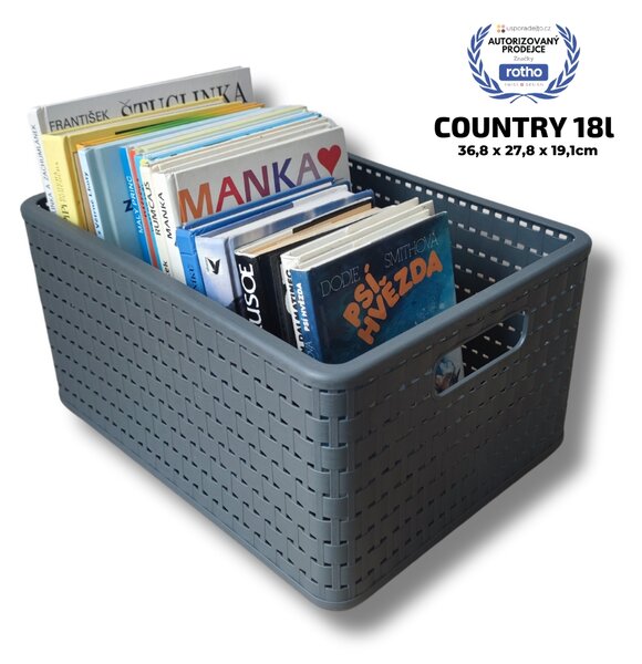 Rotho Plastový košík COUNTRY, rovný, antracit (18l - 37x28x19)