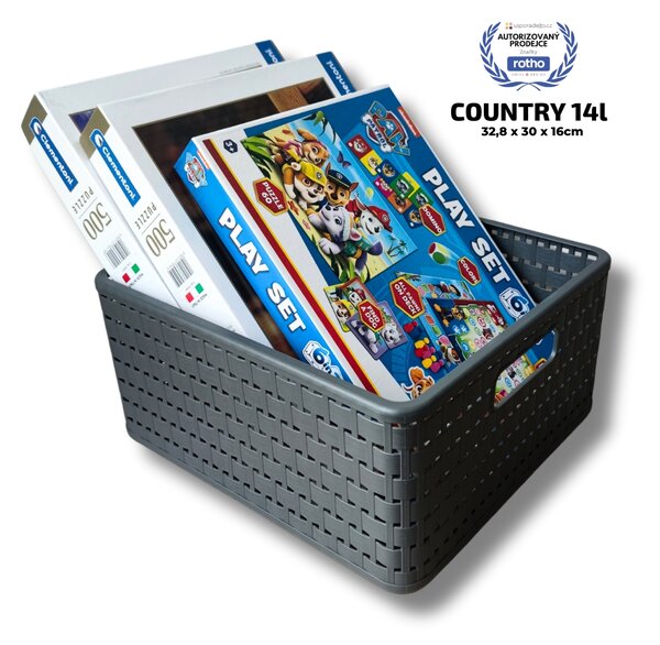 Rotho Plastový košík COUNTRY, rovný, antracit (14l - 30x33x16)