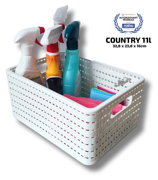 Rotho Plastový košík COUNTRY, rovný, bílý (11l - 33x24x16)